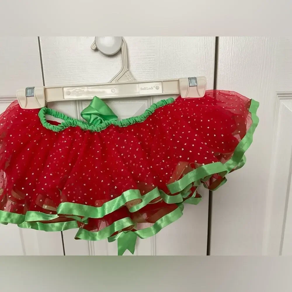 LITTLE WISHES CHRISTMAS RED GREEN SPARKLE RIBBON TIE BABY TUTU SZ 12M+